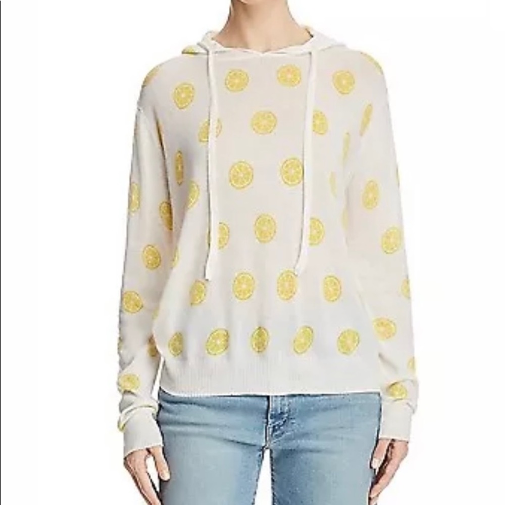 Aqua Lemon Print Knit Hooded Sweater